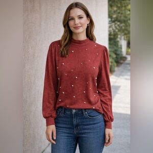 Elegant pink Pearl-Embellished Women's Top